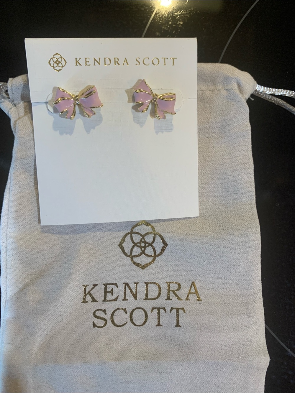 Kendra Scott Pink Enamel Bow Stud Earrings with Gold Trim